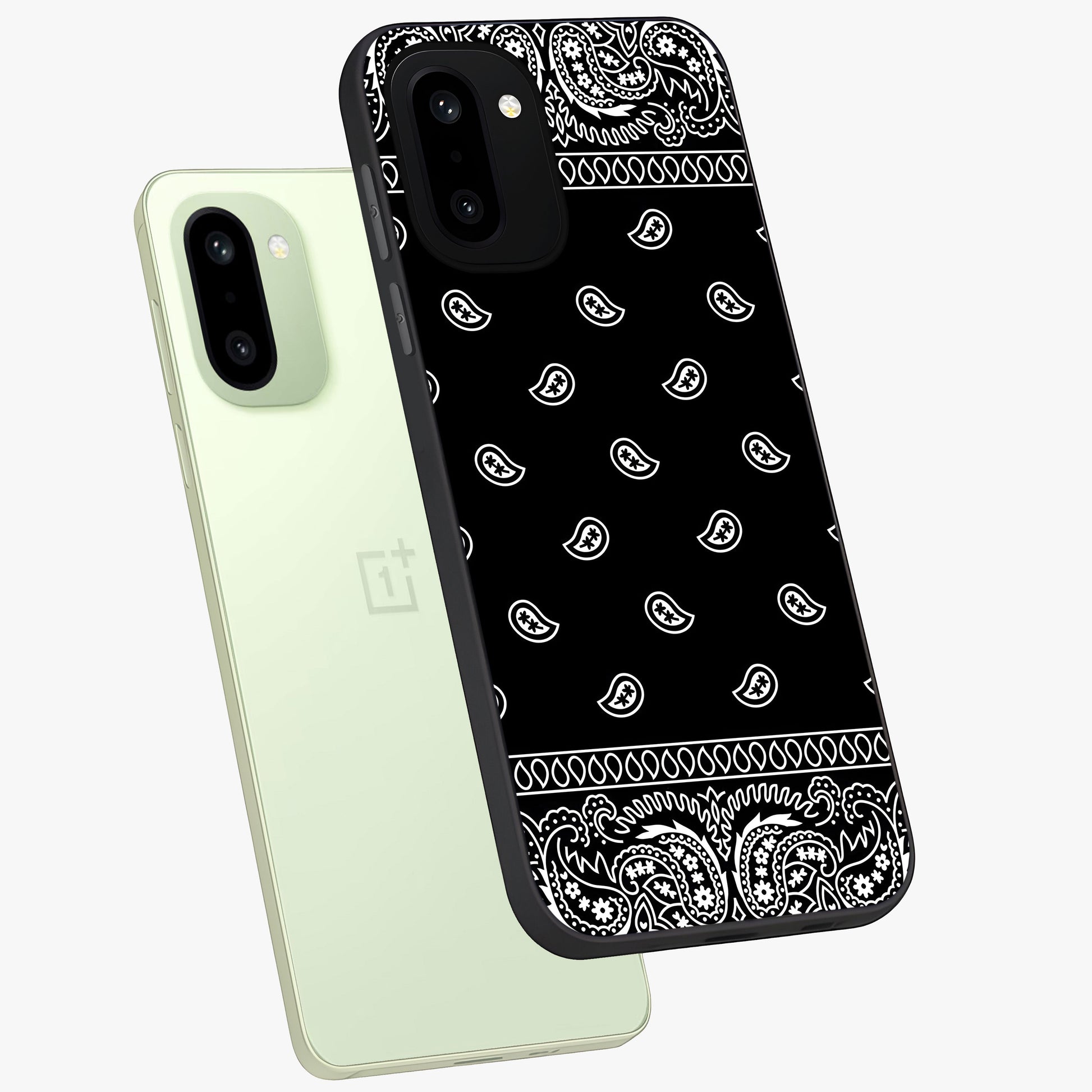 Retro Rebel Threads Glass Case for 1+15R angled mockup showcasing glossy finish and classic retro tones