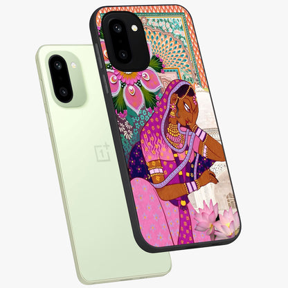 Royal Lotus Muse Glass Case for 1+15R angled mockup showcasing glossy finish and refined floral tones