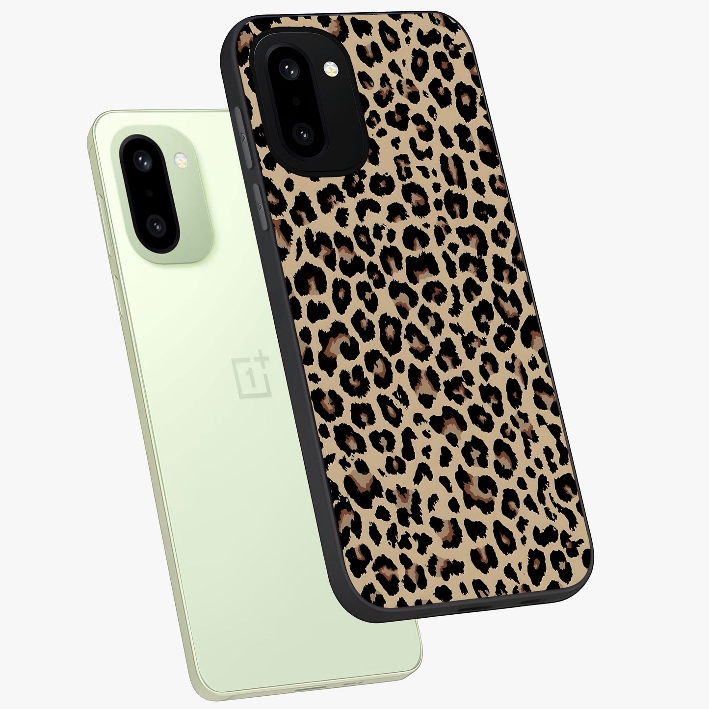 Savage Chic Pattern Glass Case for 1+15R angled mockup showcasing glossy finish and modern graphic detailing