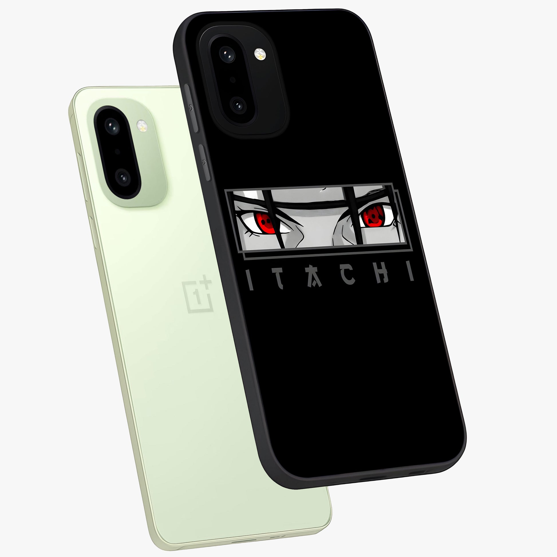 Scarlet Gaze Dominance Glass Case for 1+15R angled mockup showcasing glossy finish and bold scarlet tones