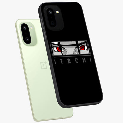 Scarlet Gaze Dominance Glass Case for 1+15R angled mockup showcasing glossy finish and bold scarlet tones