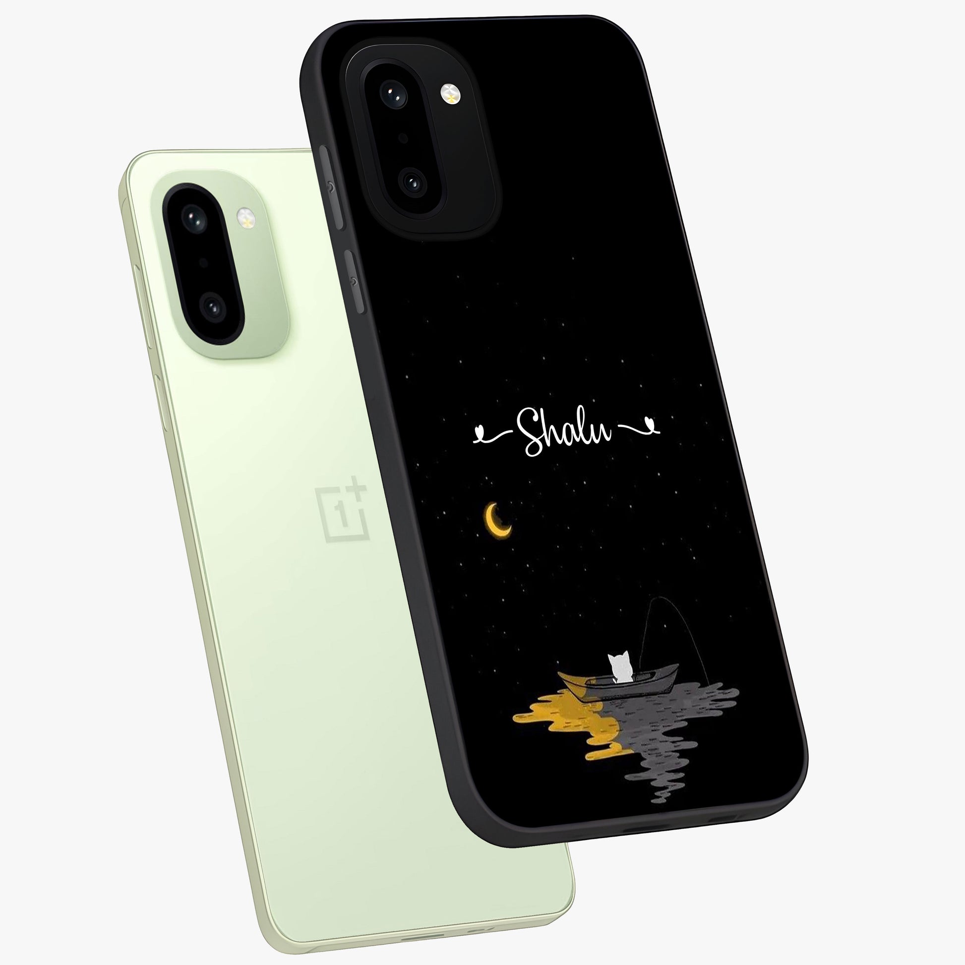 Silent Night Row Glass Case for 1+15R angled mockup showcasing glossy finish and deep shadow tones