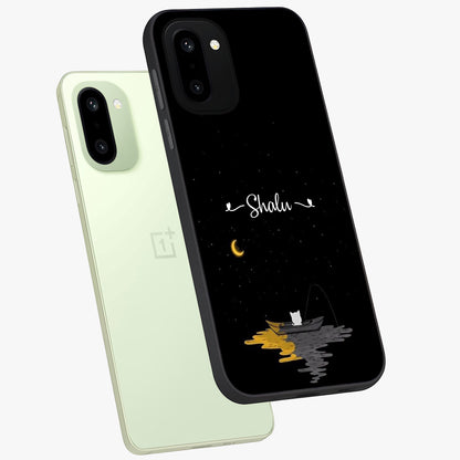 Silent Night Row Glass Case for 1+15R angled mockup showcasing glossy finish and deep shadow tones