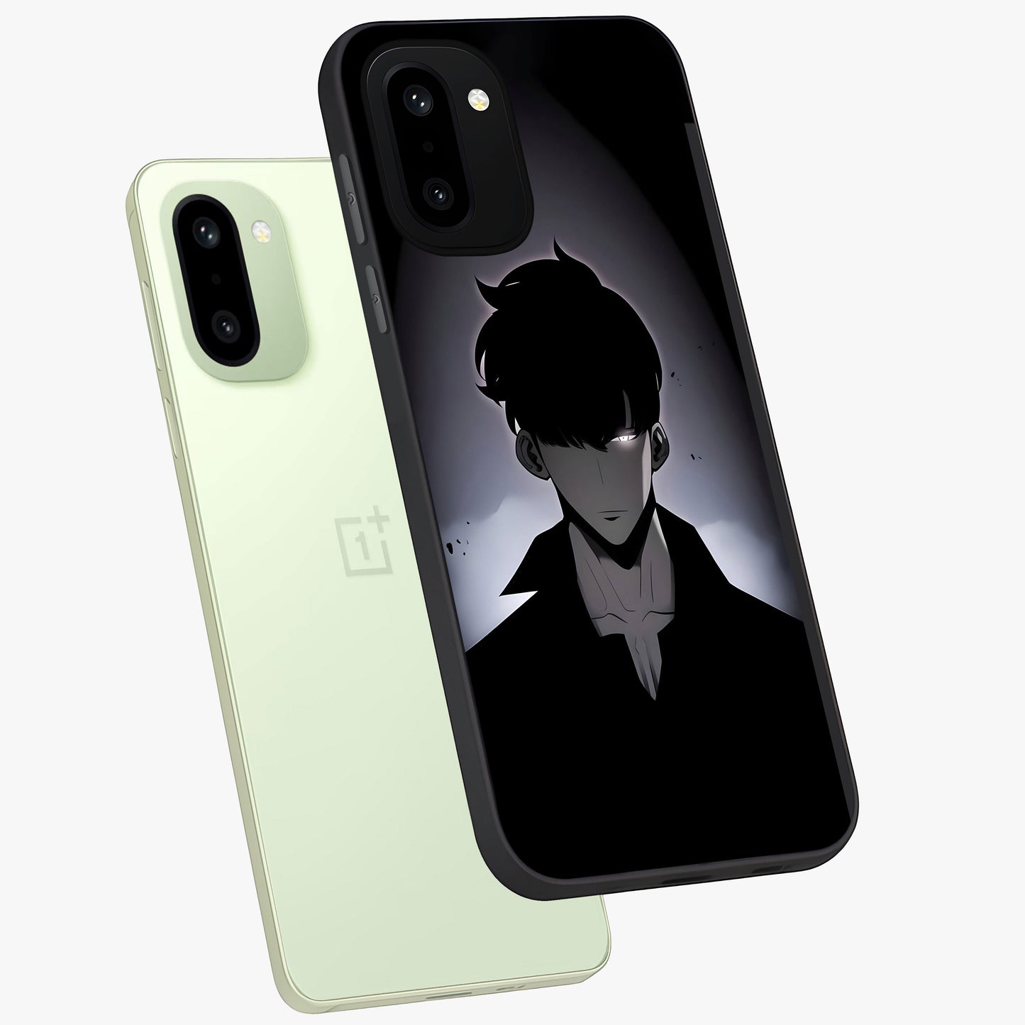 Silent Shadow Awakening Glass Case for 1+15R angled mockup showcasing glossy finish and dramatic shadow detailing