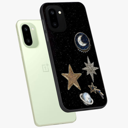 Starlit Cosmic Dreams Glass Case for 1+15R angled mockup showcasing glossy finish and deep space gradients