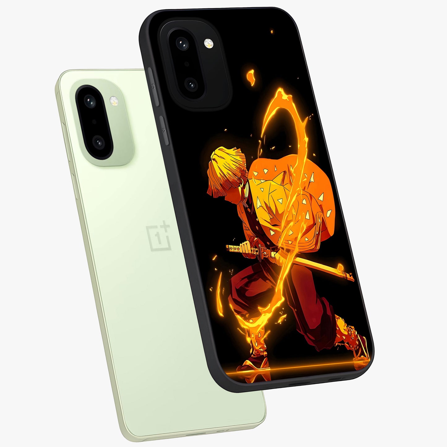 Thunder Flame Execution Glass Case for 1+15R angled mockup showcasing glossy finish and dramatic high contrast tones