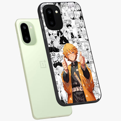 Thunder Smile Hero Glass Case for 1+15R angled mockup showcasing glossy glass finish and high energy detailing