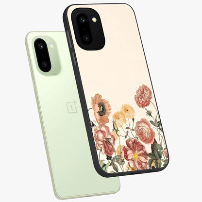 Timeless Garden Romance Glass Case for 1+15R angled mockup showcasing glossy finish and soft romantic tones