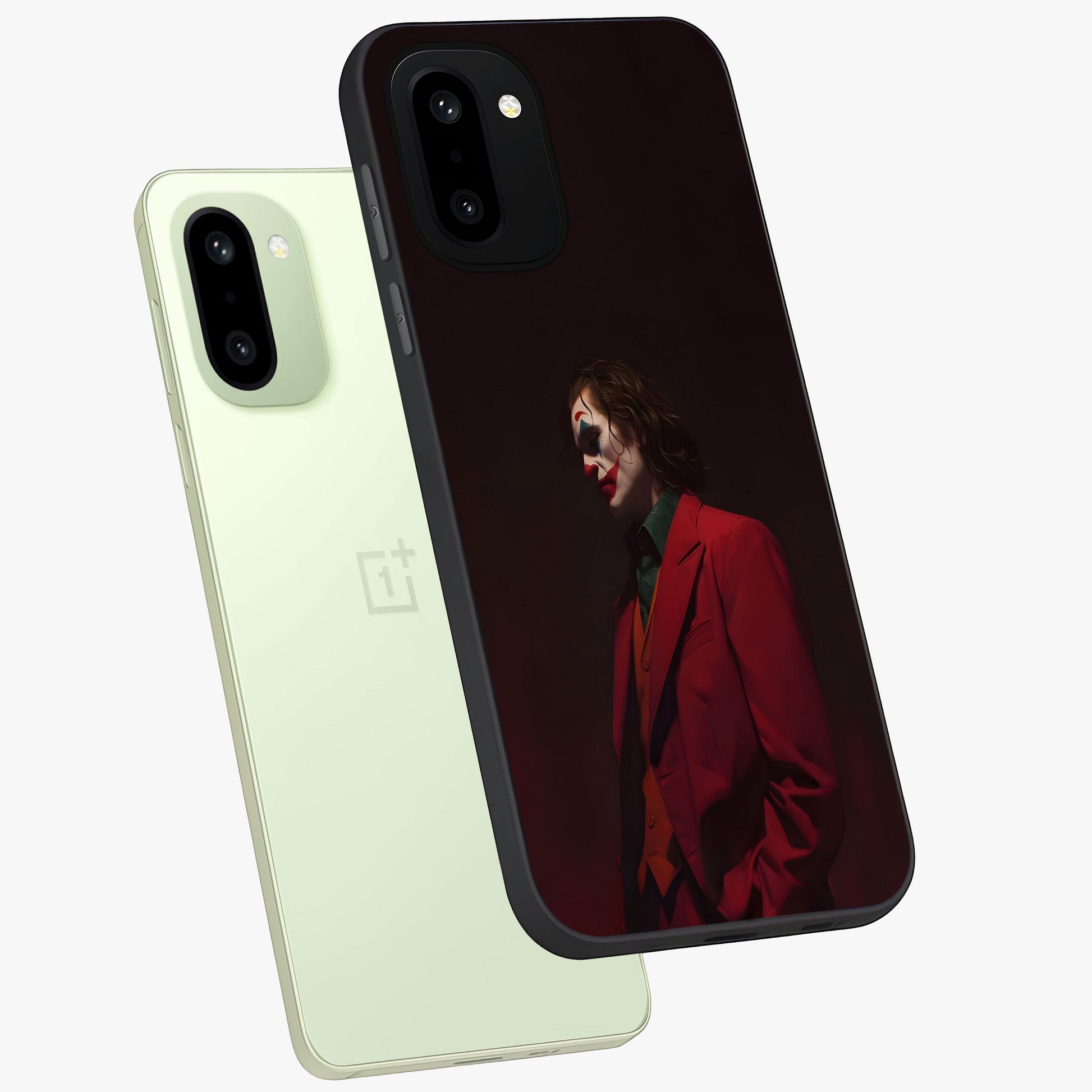 Tragic Chaos King Glass Case for 1+15R angled mockup showcasing glossy finish and bold shadow detailing