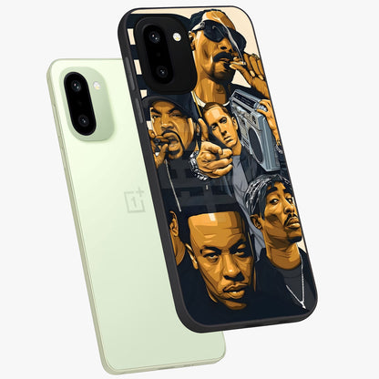 Urban Rap Legends Glass Case for 1+15R angled mockup showcasing glossy finish and edgy urban detailing