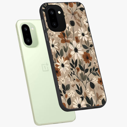 Vector Flowers Glass Case for 1+15R angled mockup showcasing glossy glass finish and crisp graphic detailing