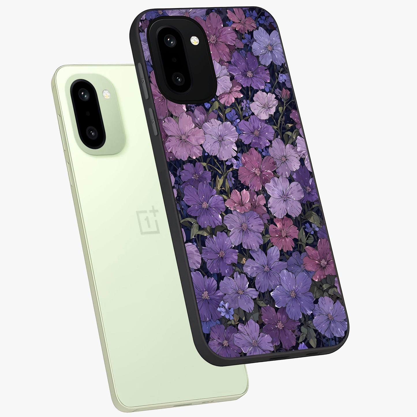 Velvet Bloom Tapestry Glass Case for 1+15R angled mockup showcasing glossy finish and deep velvet tones