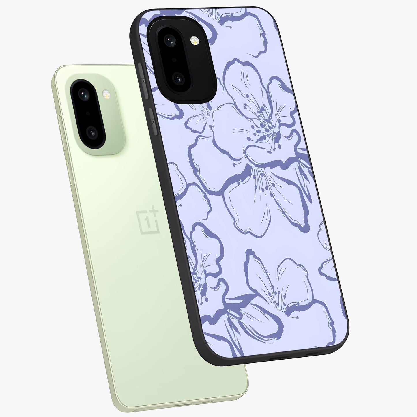 Violet Sketch Garden Glass Case for 1+15R angled mockup showcasing glossy finish and delicate line detailing