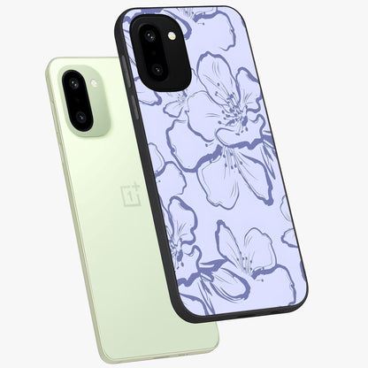 Violet Sketch Garden Glass Case for 1+15R angled mockup showcasing glossy finish and delicate line detailing