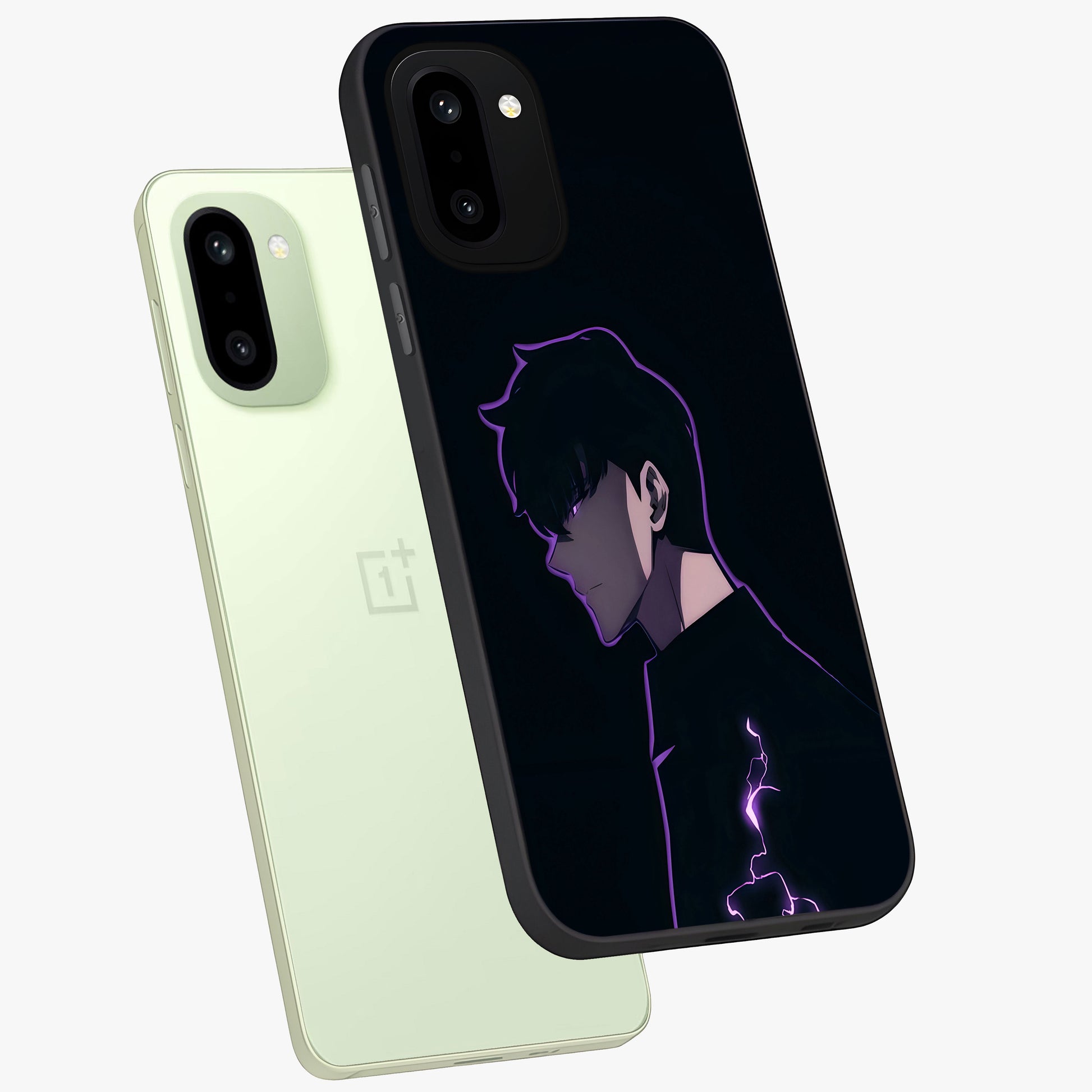 Void Lightning Phantom Glass Case for 1+15R angled mockup showcasing glossy finish and high contrast detailing