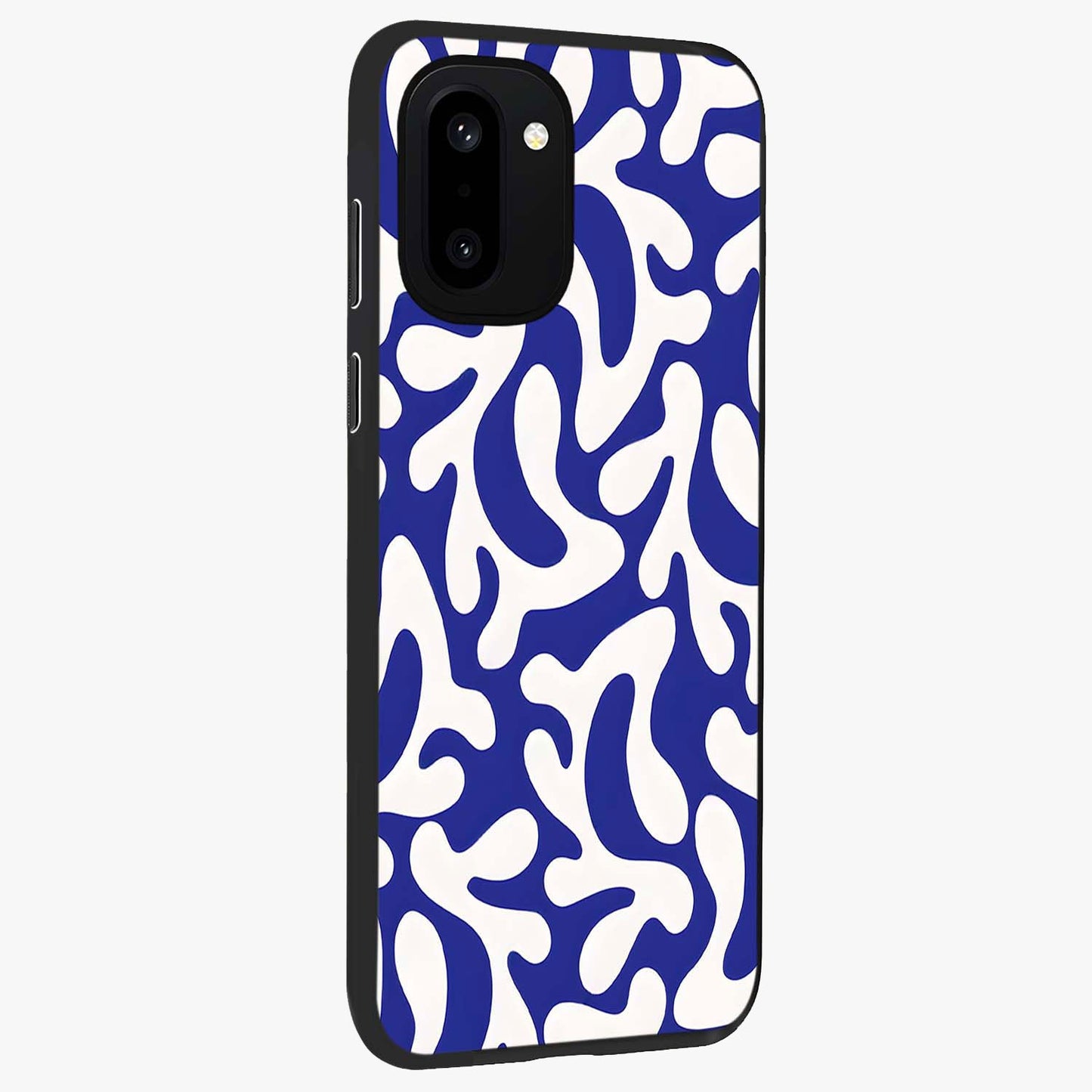 Abstract Coral Waves Glass Case for 1+15R side perspective highlighting dynamic wave patterns and premium build