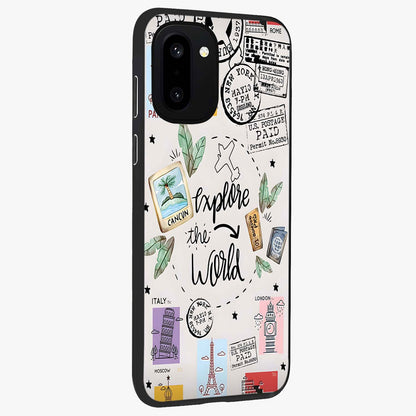 Adventure Awaits Art Glass Case for 1+15R side perspective highlighting motivational travel graphic details