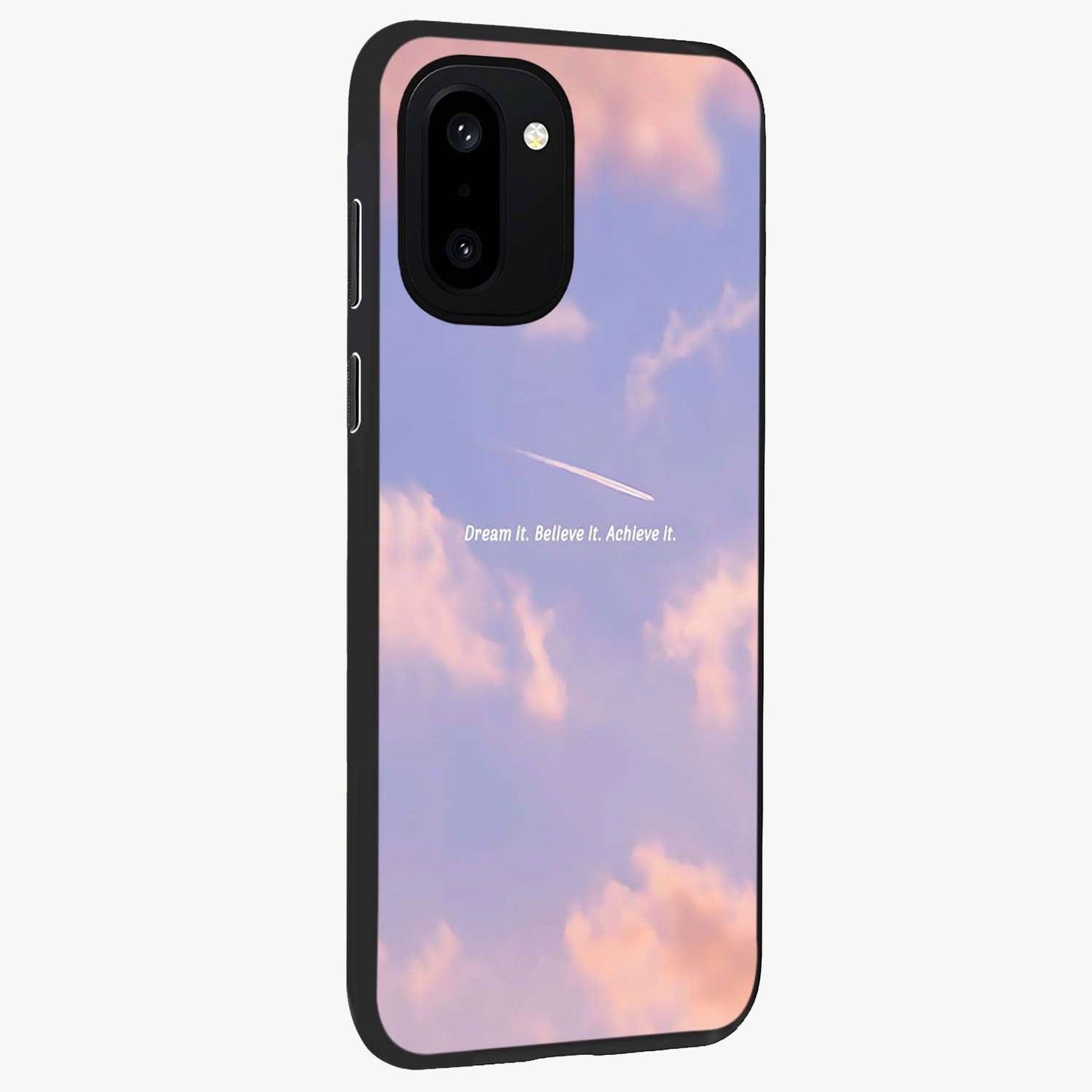 Aesthetic Clouds Dream Glass Case for 1+15R side perspective highlighting smooth edges and dreamy cloud details