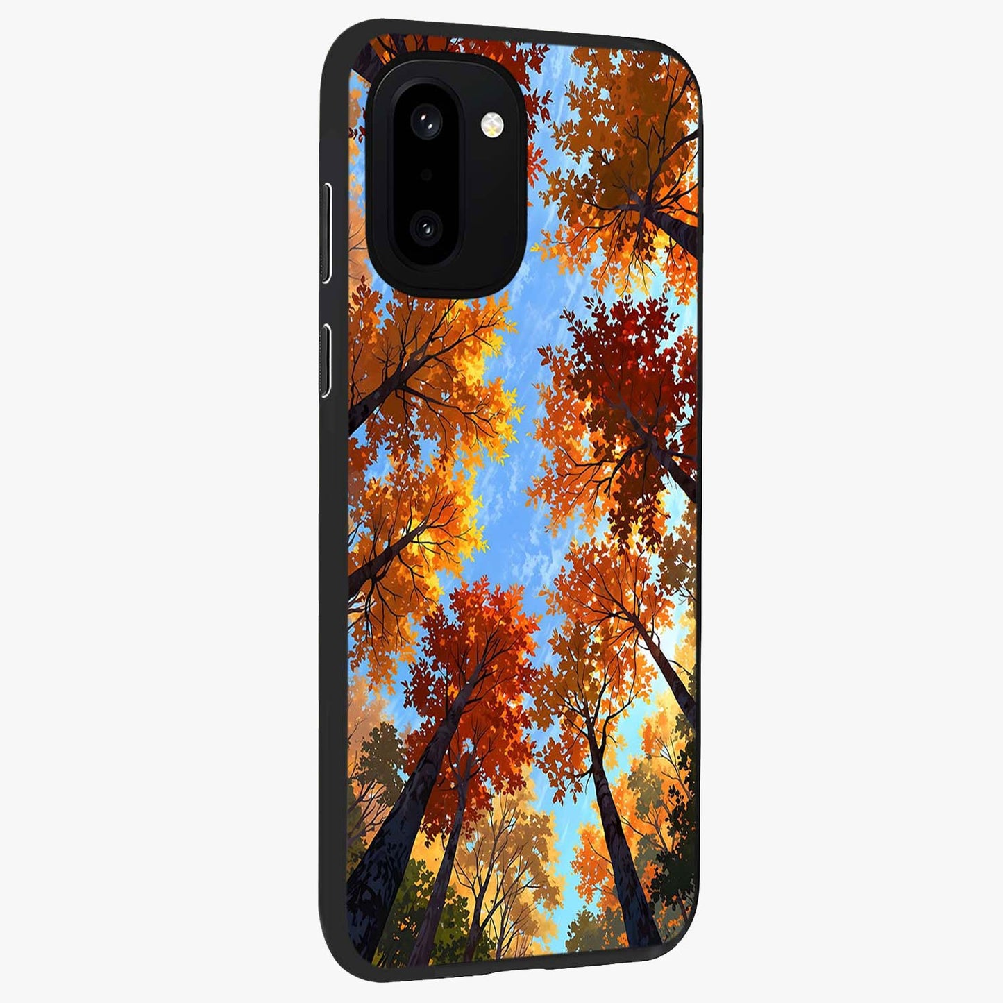 Amber Canopy Glow Glass Case for 1+15R side perspective highlighting rich nature inspired design details