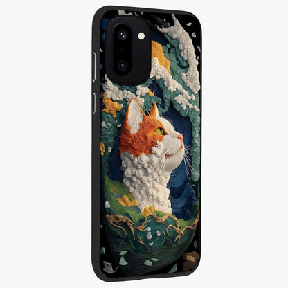 Aurora Cat Dreams Glass Case for 1+15R side perspective highlighting detailed feline illustration and smooth edges