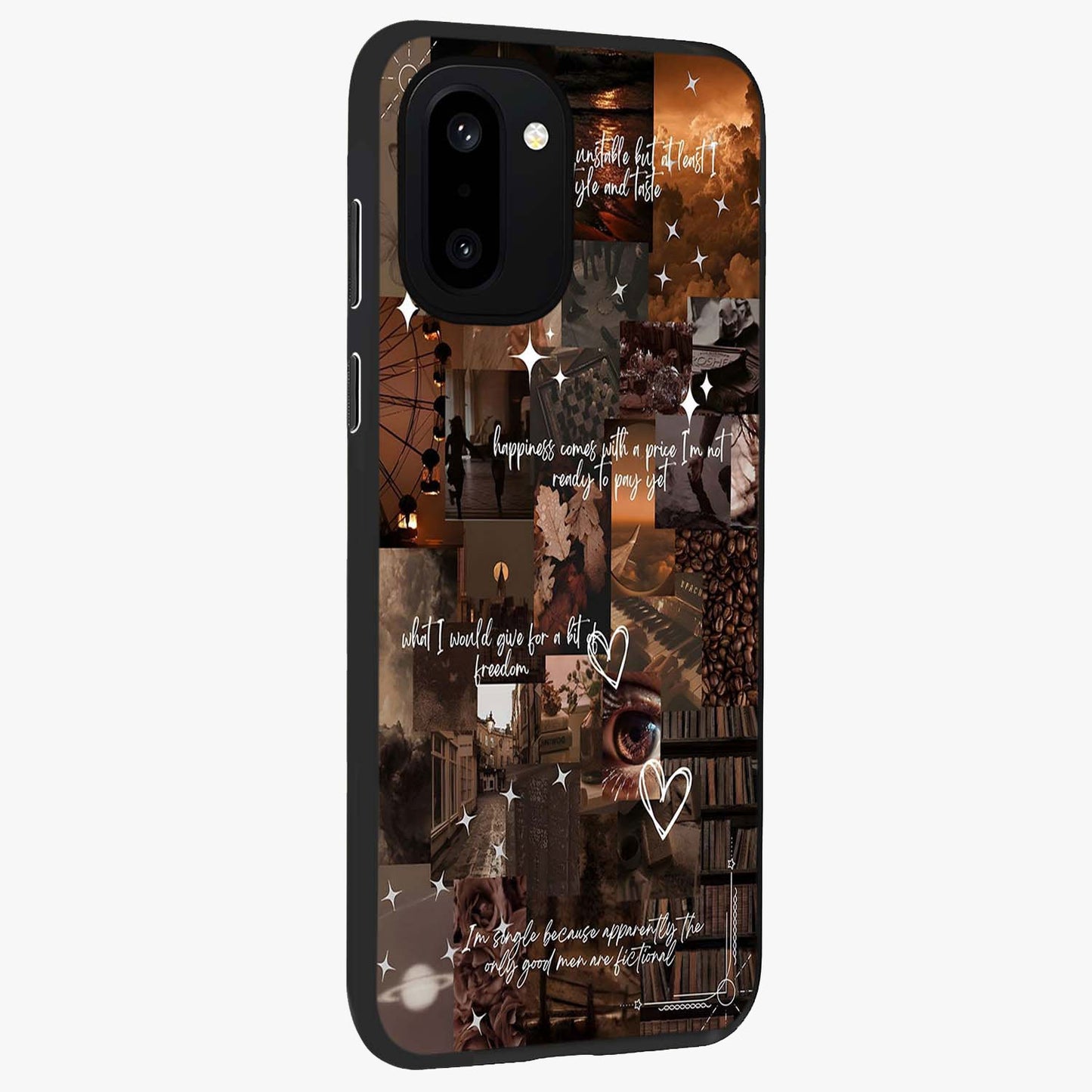 Bittersweet Aesthetic Chaos Glass Case for 1+15R side perspective highlighting vibrant textures and premium detailing