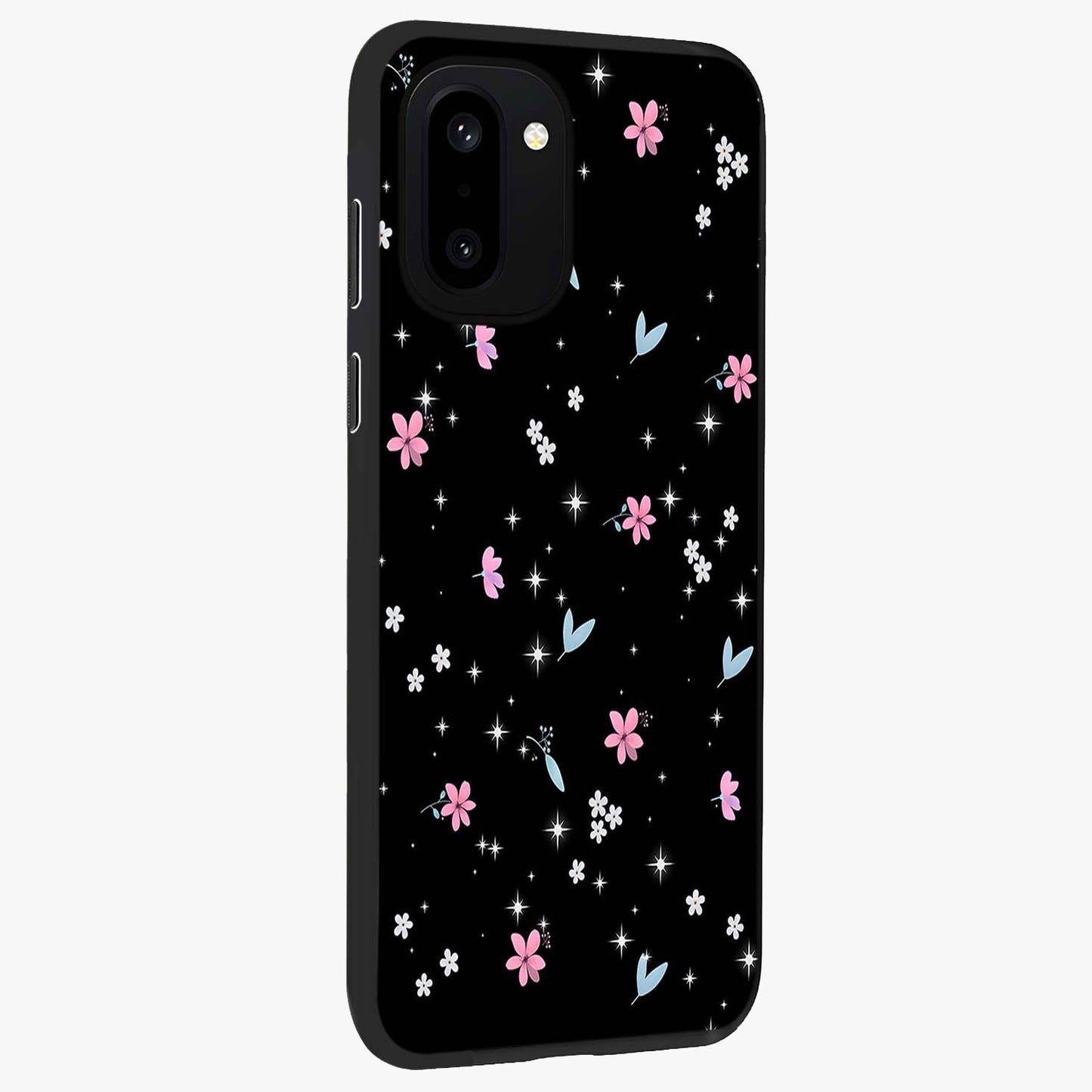 Black Aesthetic Wallpapers Glass Case for 1+15R side perspective highlighting sleek edges and premium dark design