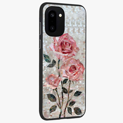 Blush Luxe Bloom Glass Case for 1+15R side perspective highlighting elegant floral textures and sleek edges