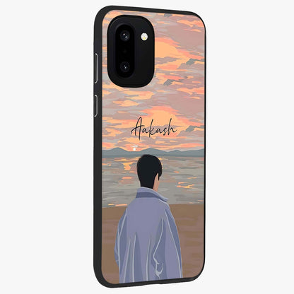 Boy Facing Sunset Beach Glass Case for 1+15R side perspective highlighting calming sunset gradients and smooth edges