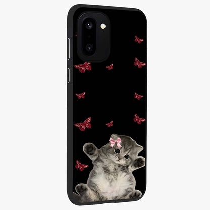 Butterfly Cat Bliss Glass Case for 1+15R side perspective highlighting delicate butterfly detailing and smooth edges