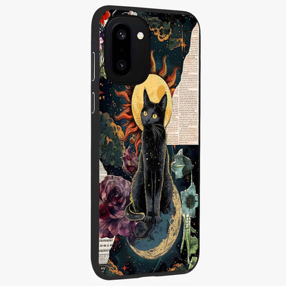 Celestial Black Cat Glass Case for 1+15R side perspective highlighting dark cosmic tones and premium edges