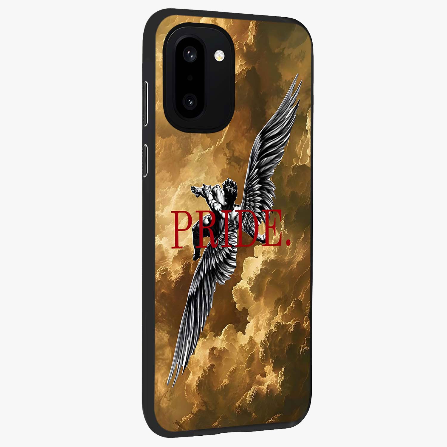 Celestial Fallen Pride Glass Case for 1+15R side perspective highlighting deep space textures and premium edge finish