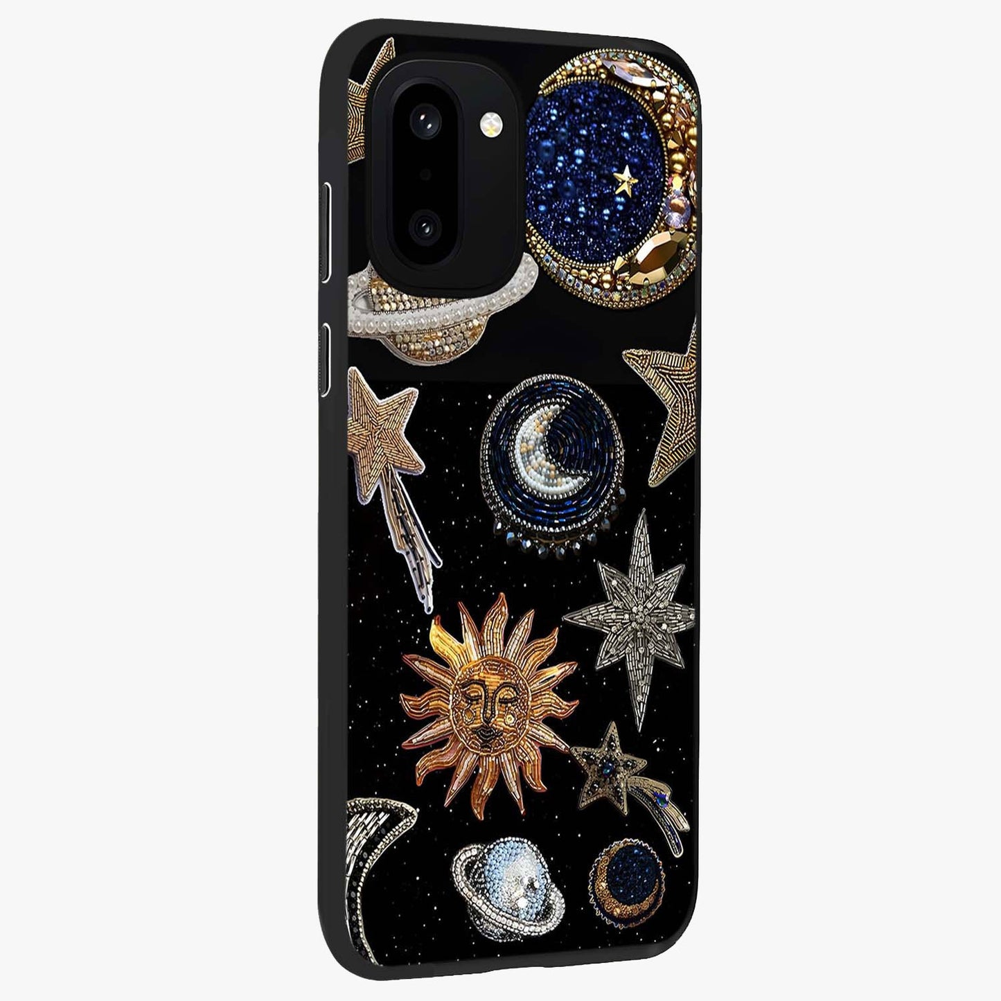 Celestial Gem Constellations Glass Case for 1+15R side perspective highlighting intricate star patterns and premium build