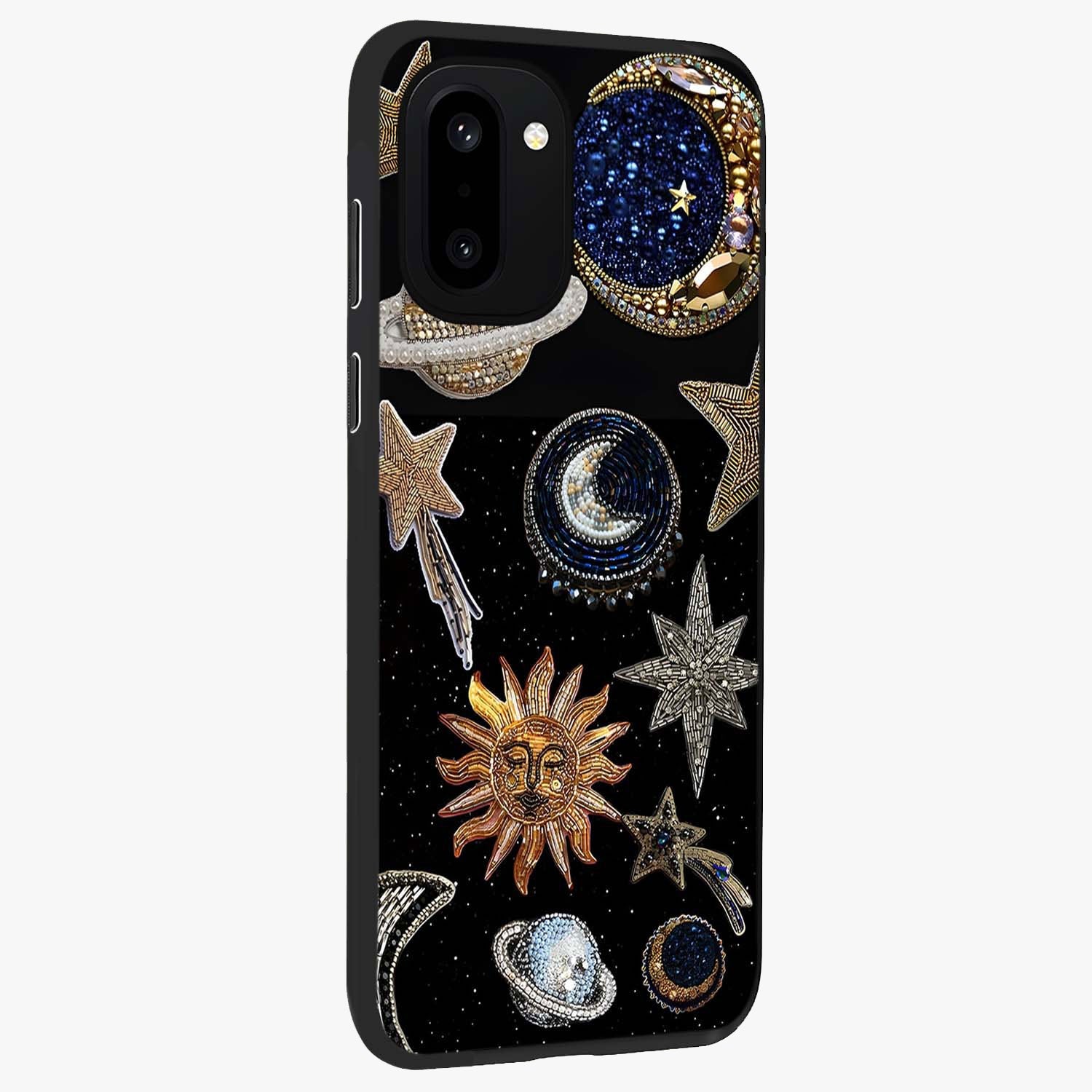 Celestial Gem Constellations Glass Case for 1+15R side perspective highlighting intricate star patterns and premium build