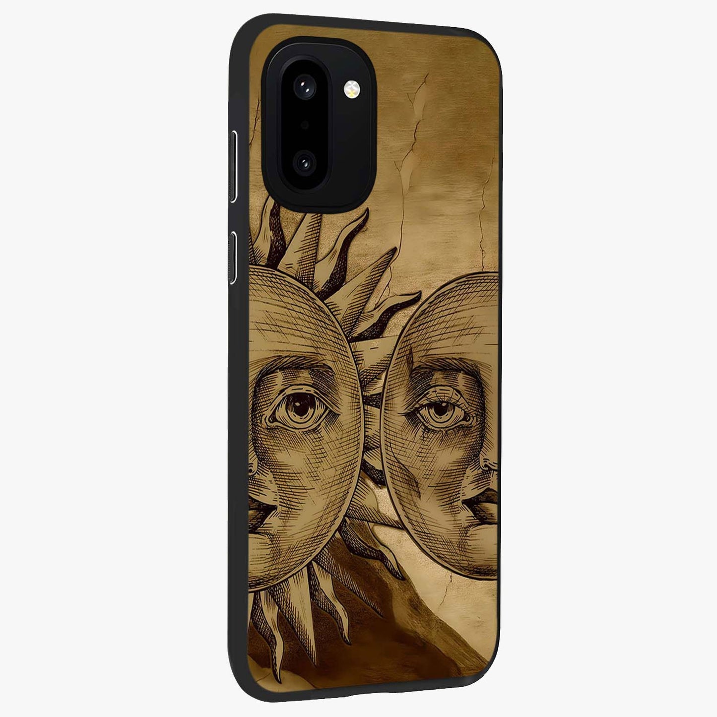 Celestial Relic Glow Glass Case for 1+15R side perspective highlighting intricate celestial textures and sleek build