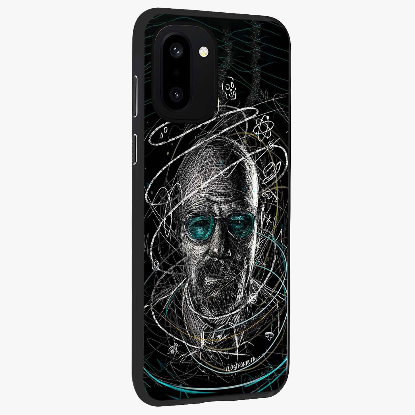 Chaotic Mind Genius Glass Case for 1+15R side perspective highlighting creative detailing and premium edge finish