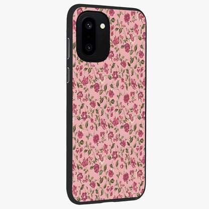 Charming Pink Floral Glass Case for 1+15R side perspective highlighting subtle floral textures and smooth edges