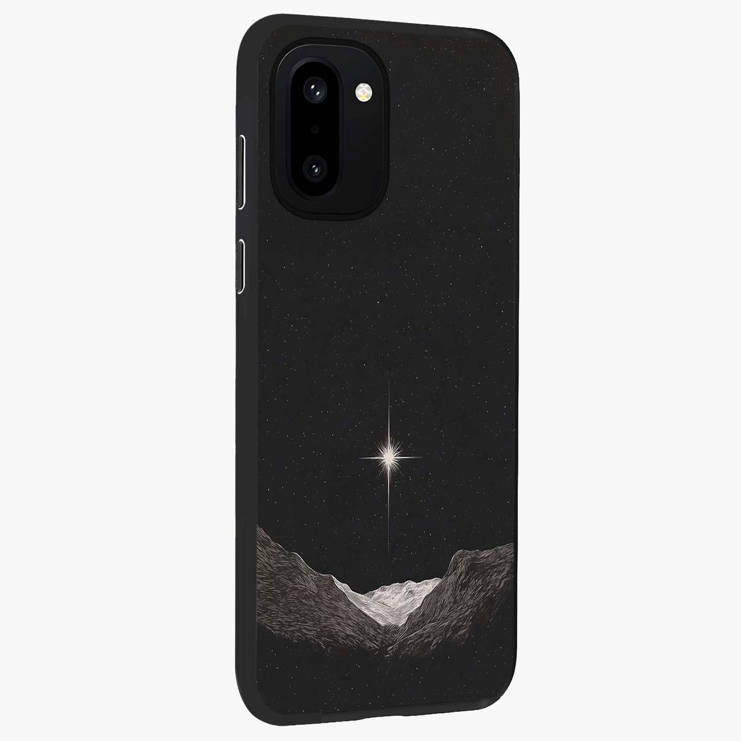 Cosmic Dream Night Glass Case for 1+15R side perspective highlighting vibrant star detailing and premium build