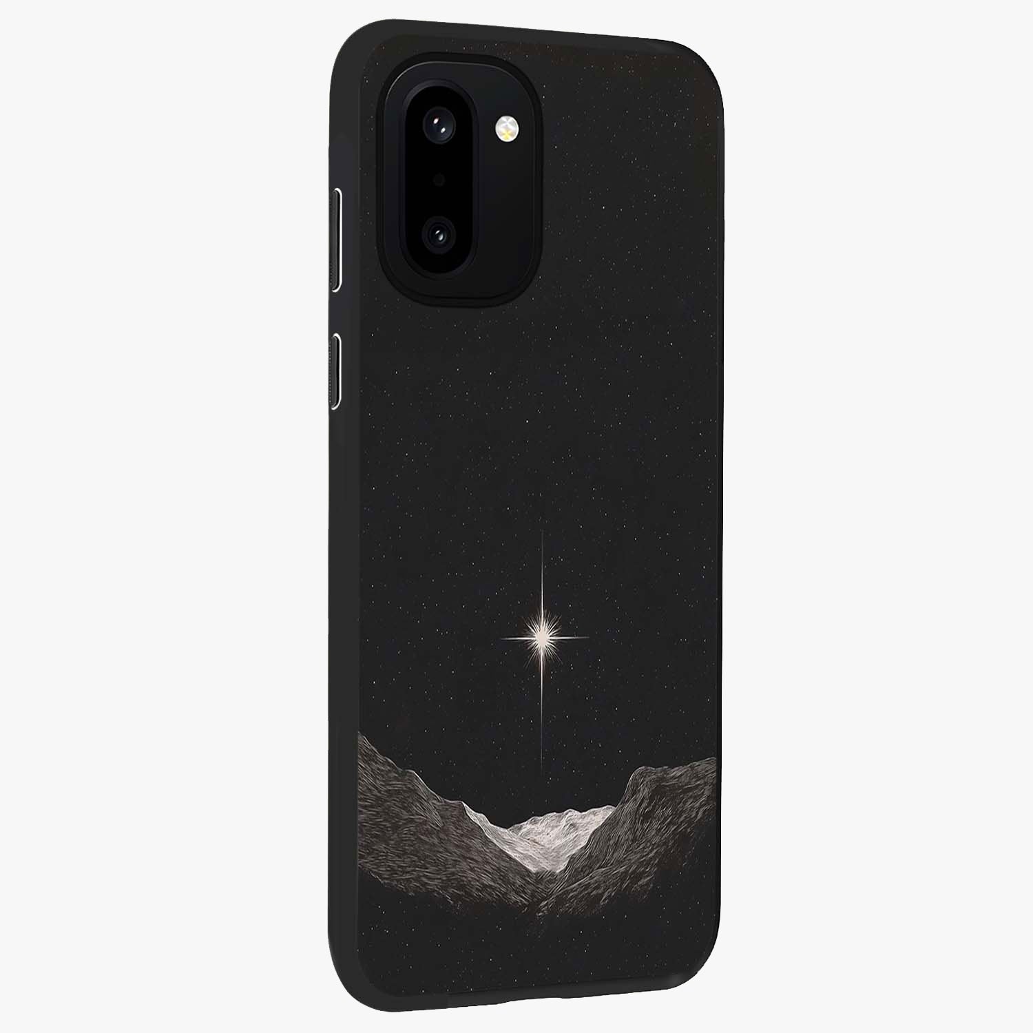 Cosmic Dream Night Glass Case for 1+15R side perspective highlighting vibrant star detailing and premium build