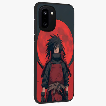 Crimson Moon Warlord Glass Case for 1+15R side perspective highlighting powerful illustration details and sleek build