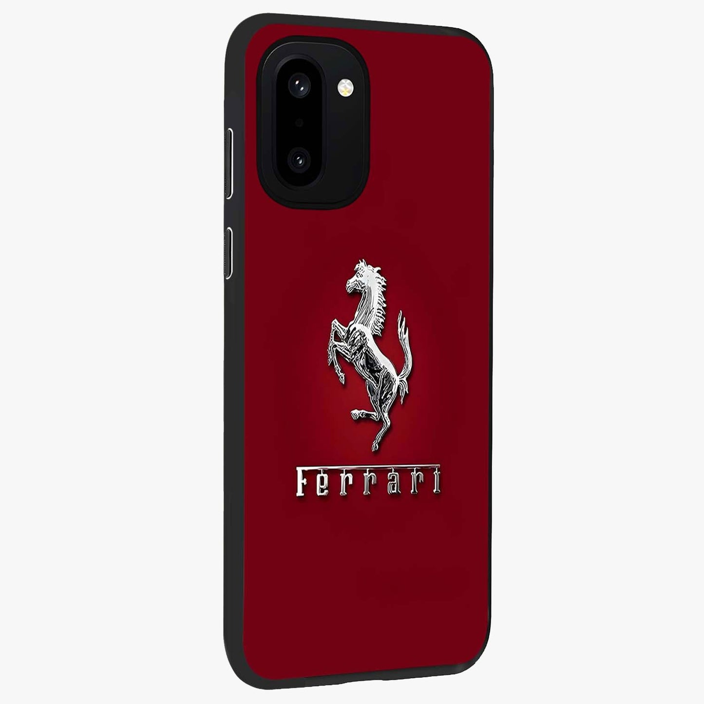 Crimson Stallion Prestige Glass Case for 1+15R side perspective highlighting refined textures and sleek premium build