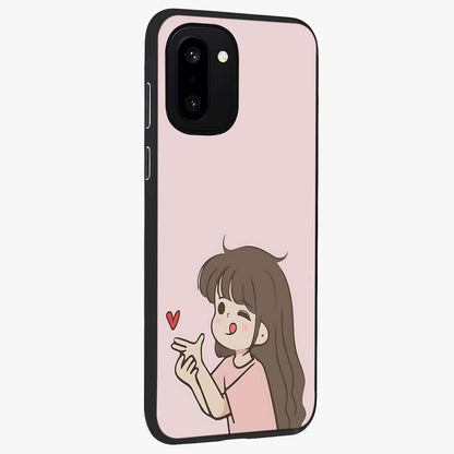 Cute Kiss Heart Glass Case for 1+15R side perspective highlighting delicate heart detailing and premium edge finish