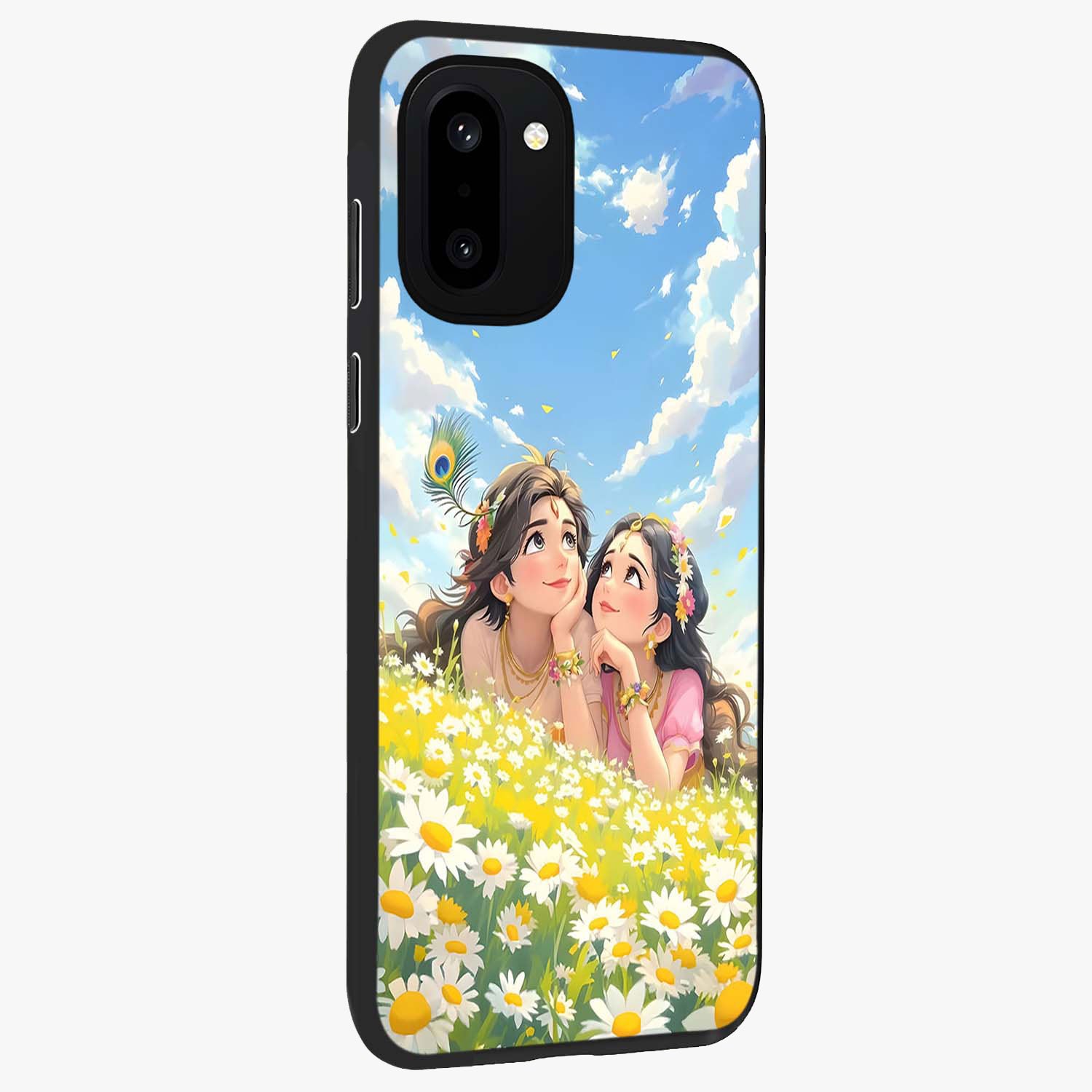 Daisy Daydream Love Glass Case for 1+15R side perspective highlighting charming floral textures and premium edge finish