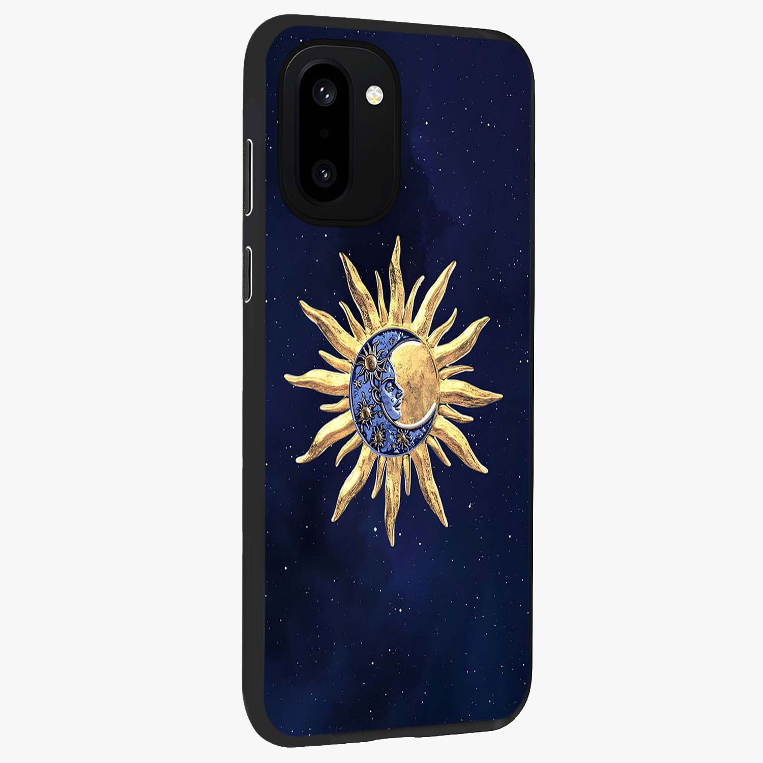 Eternal Cosmic Balance Glass Case for 1+15R side perspective highlighting intricate space detailing and smooth build