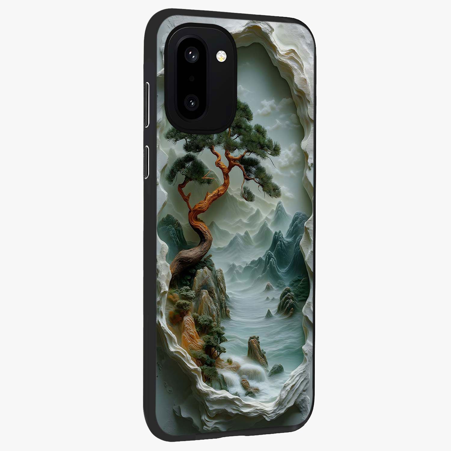 Eternal Nature Spirit Glass Case for 1+15R side perspective highlighting organic textures and sleek build