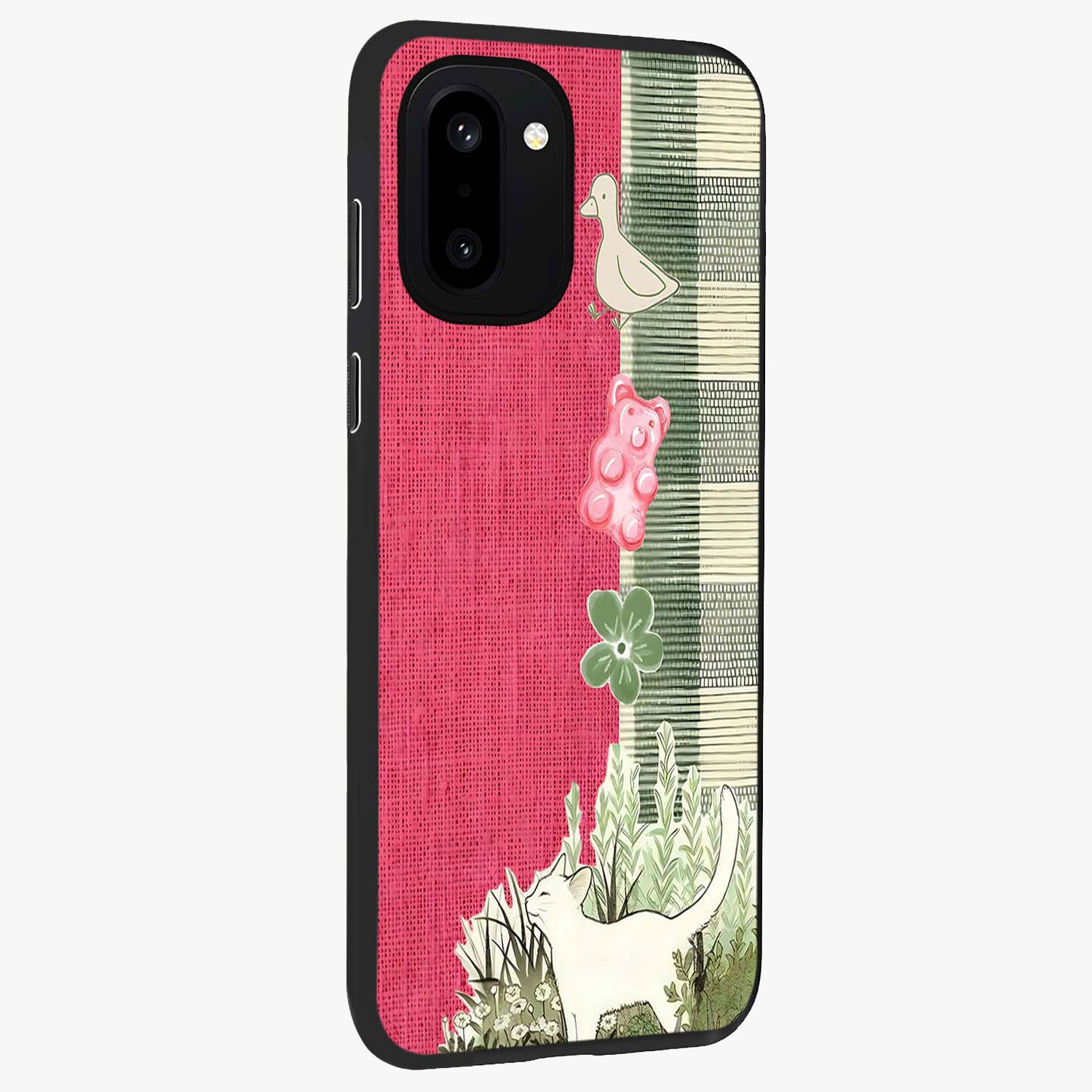 Fabric Patterns Glass Case for 1+15R side perspective highlighting woven texture design and smooth build