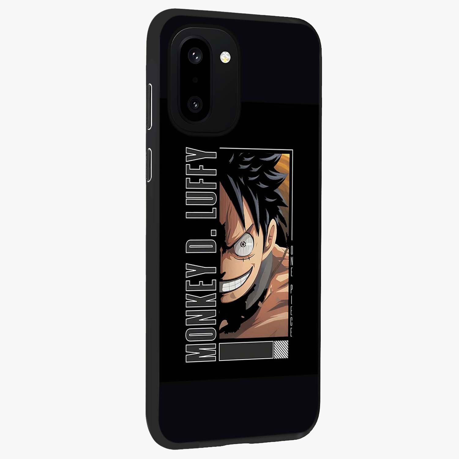Fearless Pirate Smile Glass Case for 1+15R side perspective highlighting detailed character illustration and sleek build