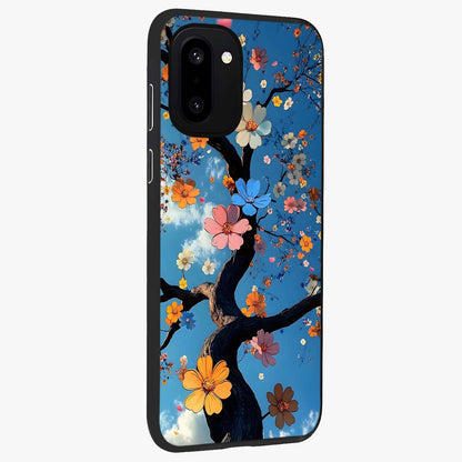 Floral Tree Glass Case for 1+15R side perspective highlighting vibrant floral patterns and sleek edges