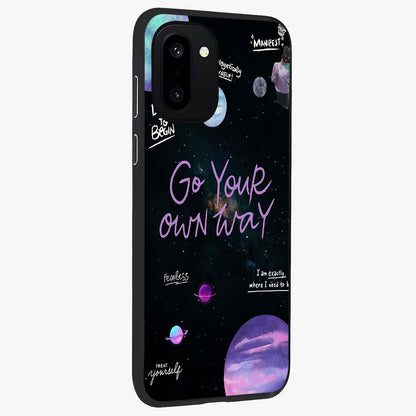 Galactic Vibes Universe Glass Case for 1+15R side perspective highlighting bold cosmic textures and sleek build