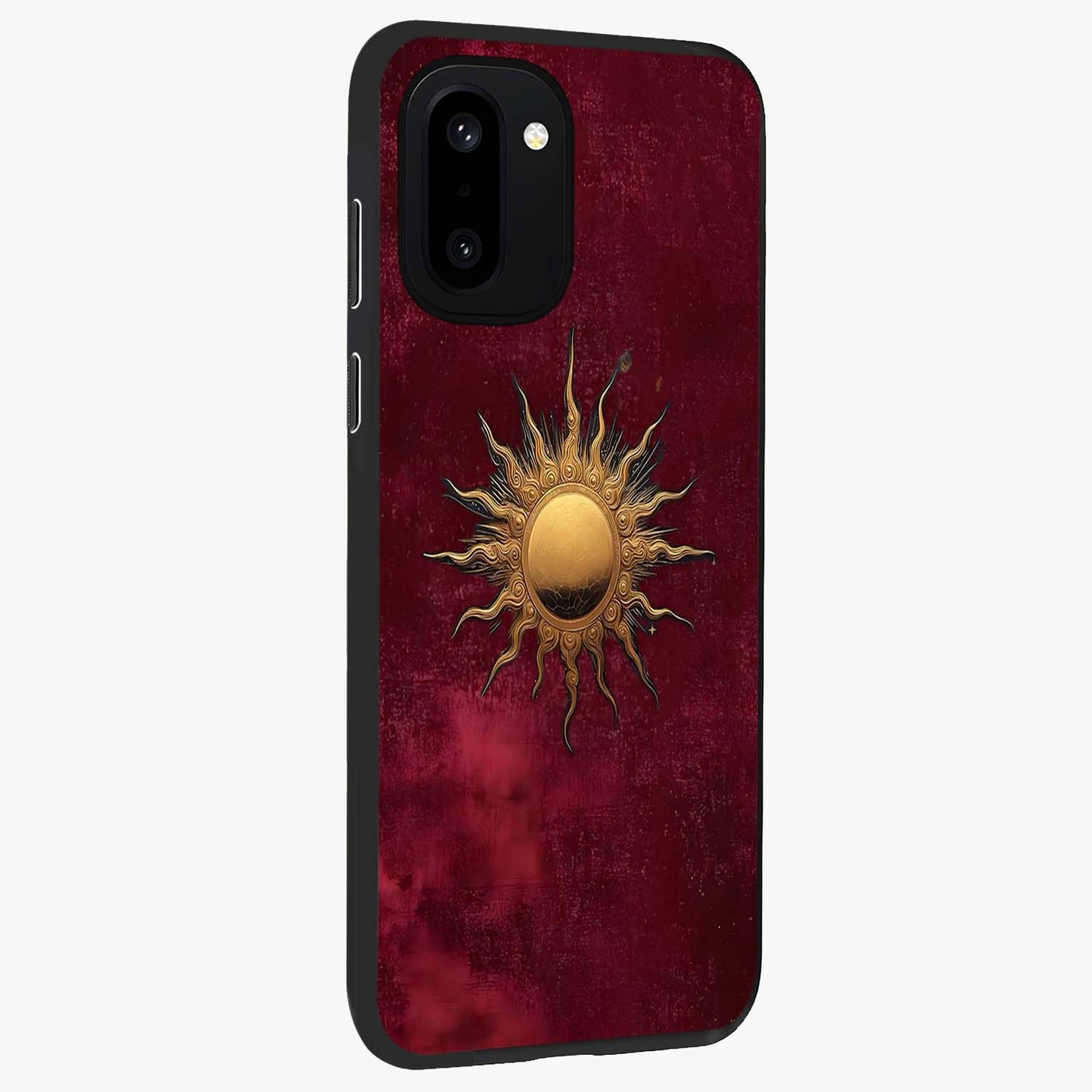 Golden Bloom Fields Glass Case for 1+15R side perspective highlighting delicate bloom textures and premium edges