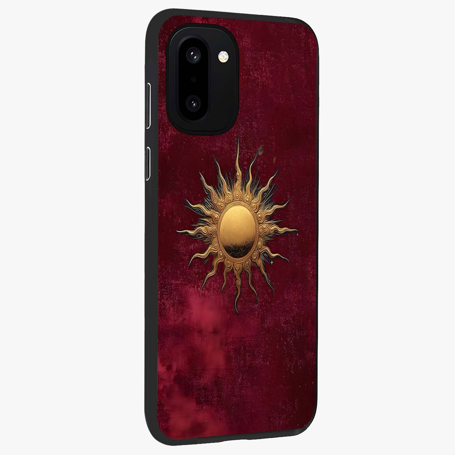 Golden Bloom Fields Glass Case for 1+15R side perspective highlighting delicate bloom textures and premium edges